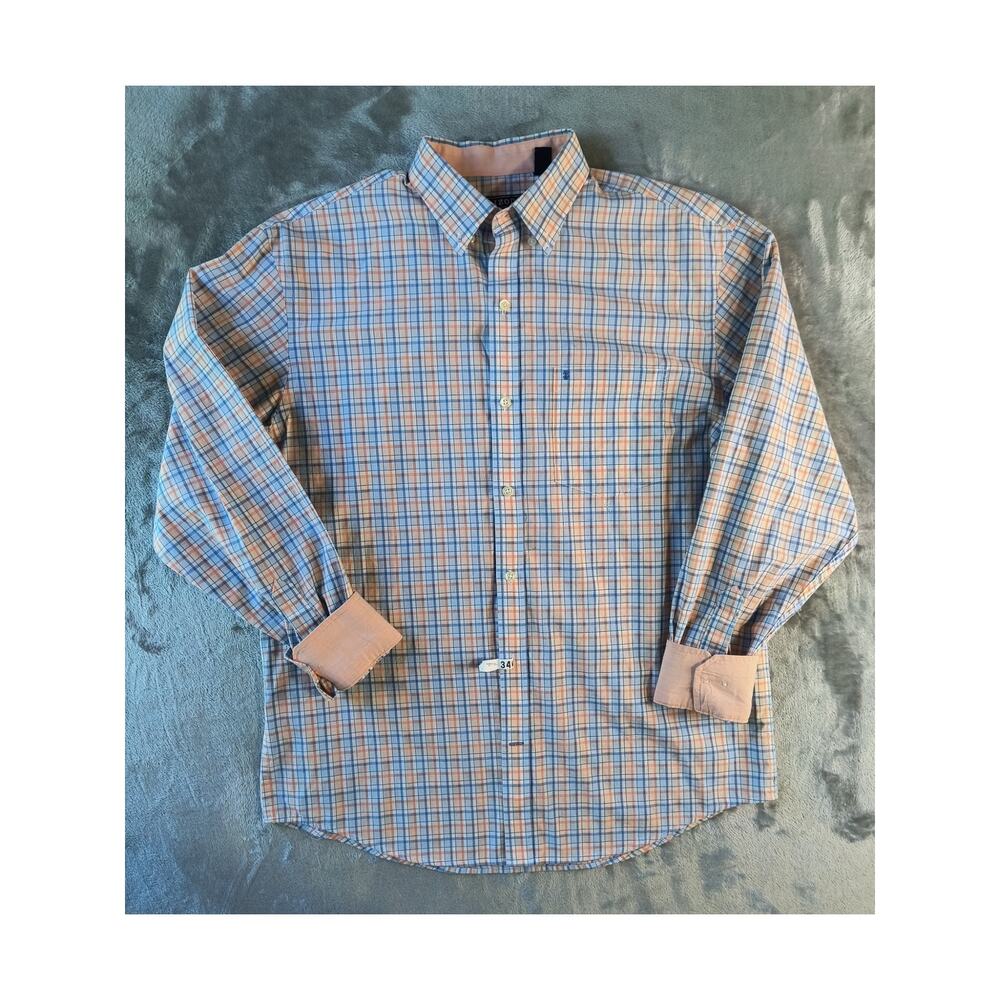 Izod Men's Plaid Button-Up Shirt - Size M - Blue Orange Check Pattern